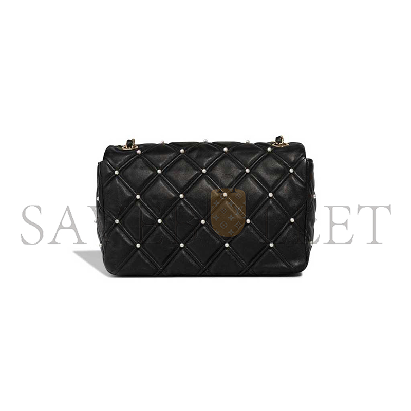 Ch**el black lambskin quilted pearl studded flap bag with ghw (24*16*7.5cm)